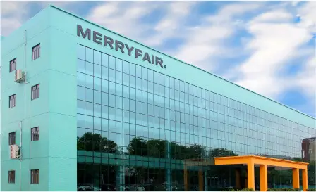 Merryfair's China office, a glass-fronted building with the Merryfair sign